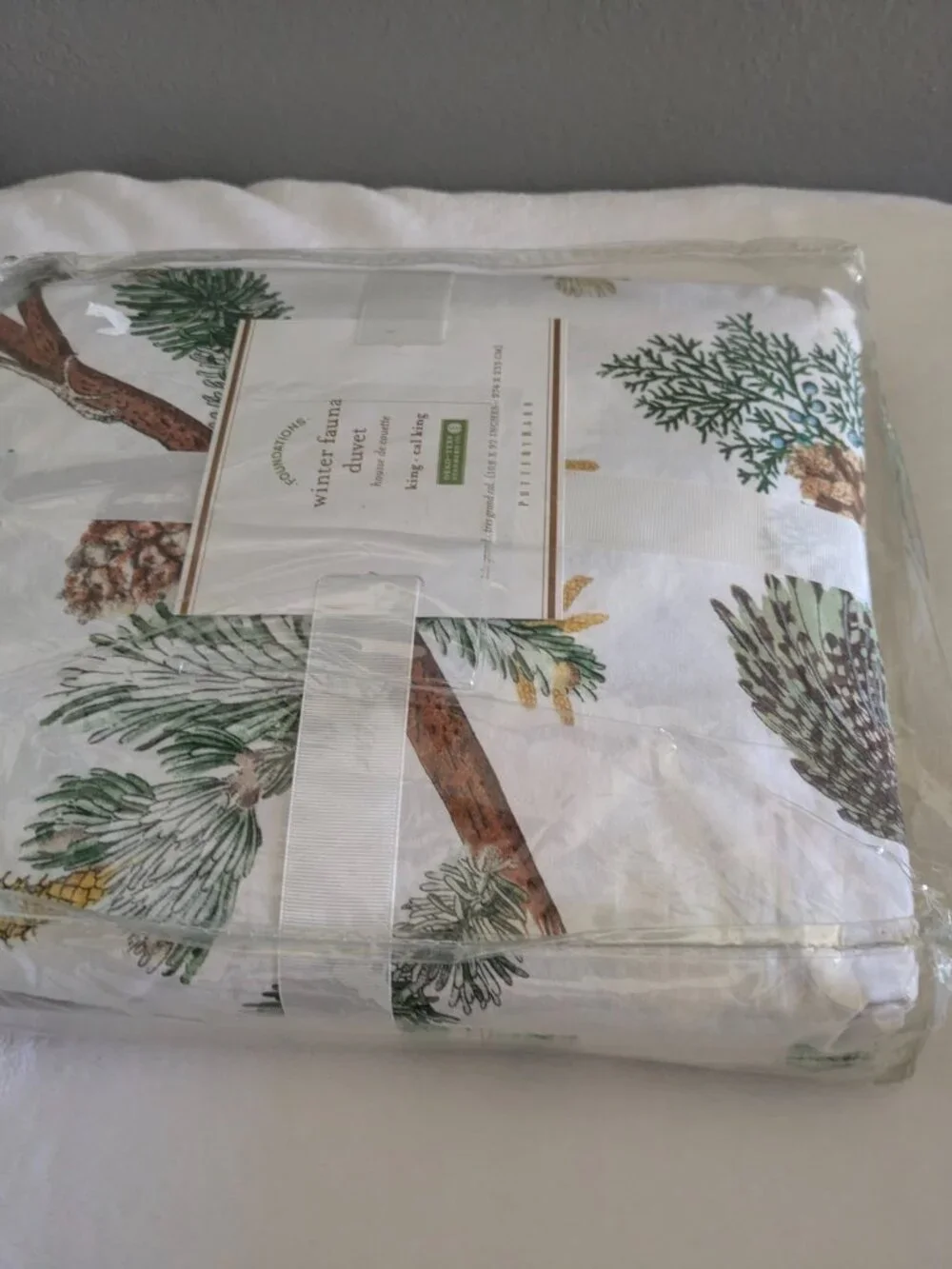 Pottery Barn Cal King Duvet Cover Winter Fauna Birds New in Package
